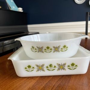 Set of Vintage Fire King Ovenware in Meadow pattern